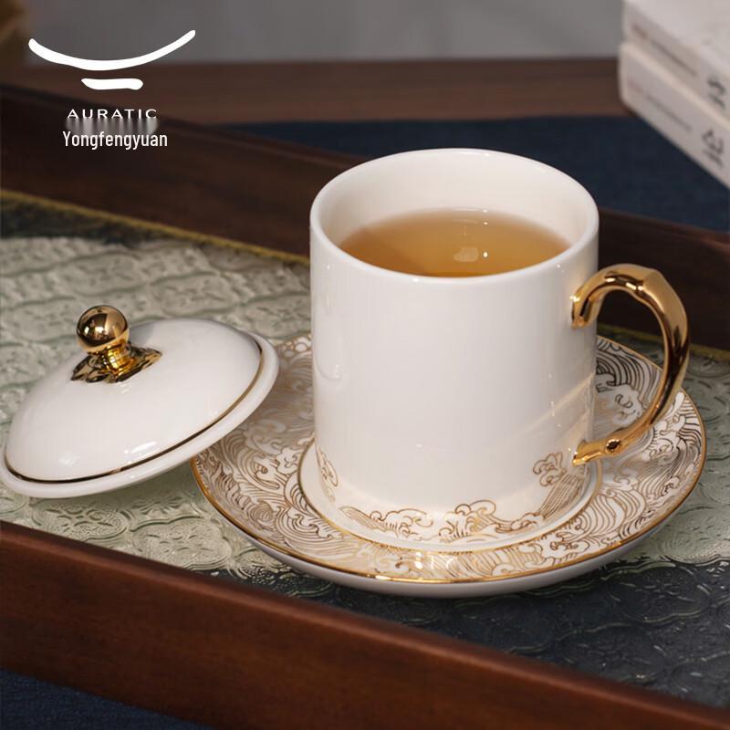 Auratic Maritime Pearl 3-Piece Gold Ceramic Tea Cup Set