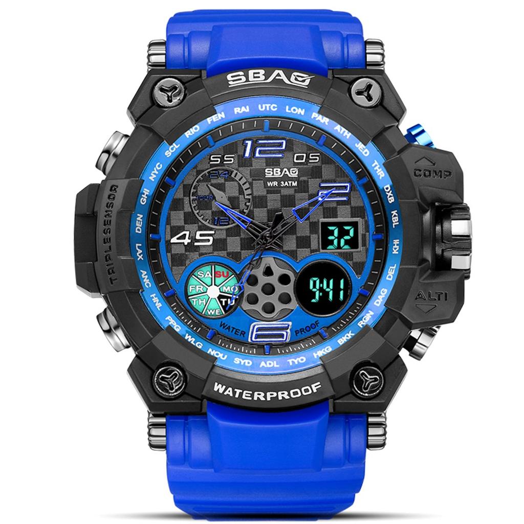 Orologio digitale da uomo, sportivo, militare, con display analogico a LED, doppio display, orologio tattico, sveglia, data, cronometro, orologio da polso da uomo, Nero