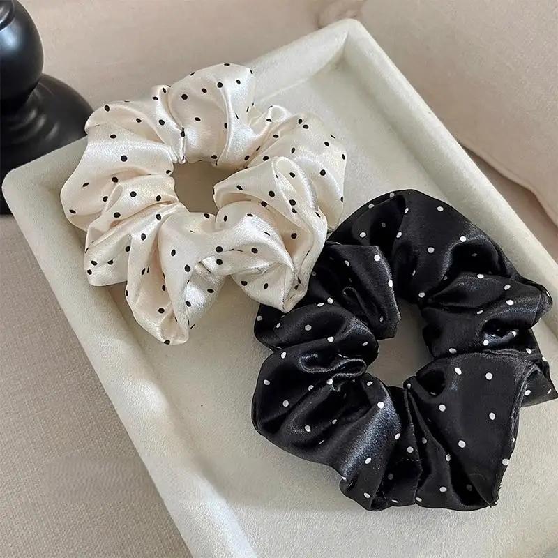 New Polka Dot Black And White Scrunchies Large Hair Bands Female Elegant Hair Rope Ties Ponytail Holder Headwear