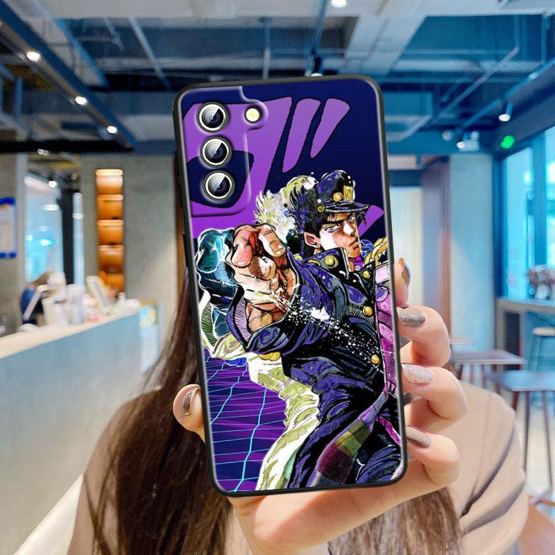 Cartoon Anime JoJo Jotaro Kujo Phone Case For Samsung S23 S22 S21 S20 S10 S8 Note 20 A9 A73 A71 A53 A33 Ultra Plus FE Black