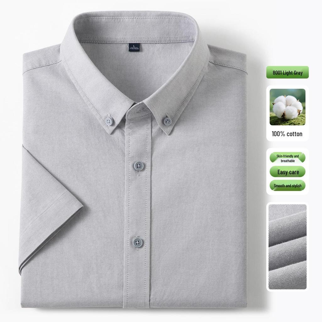 Men's Pure Cotton Oxford Short-Sleeve Button-Down Shirt - Summer 2026 New Style for Casual Business Wear