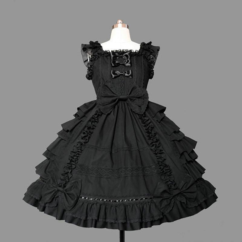Women Lolita Pink Cotton Princess Dress Court Style Gothic Tank Costume Cute Maid Dress Girls