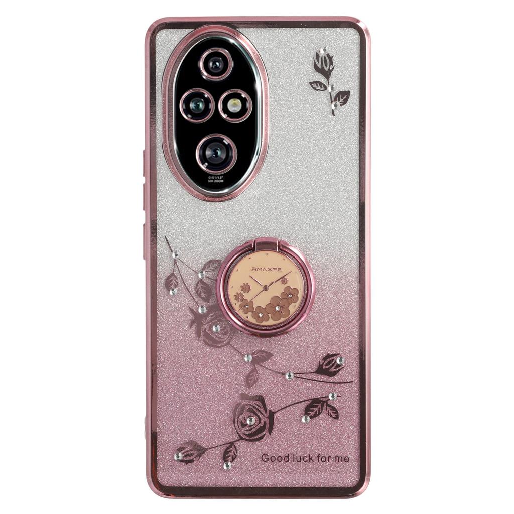 KADEM Für Honor 200 Pro 5G Hülle Ring Ständer TPU Blumen Handyhülle Farbverlauf Glitzer