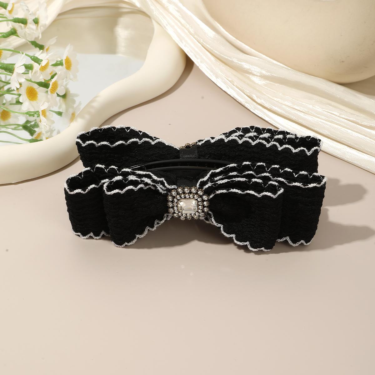 

AWAYTR New Fashion Fabric Rhinestones Bow Banana Hair Clips Hairpin for Women Back Head Ponytail Buckle Clip Hair Accessories