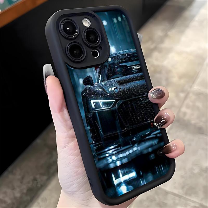 Custodia in Silicone Morbido Nera alla Moda con Design di Auto Sportiva per iPhone 17 16 Pro Max 15 14 13 12 11 Pro Max 16E 17Air X XR XS Max