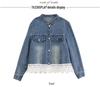 2025 Spring Women's Denim Jacket with Lace Patchwork and Stand Collar, Model OU6783