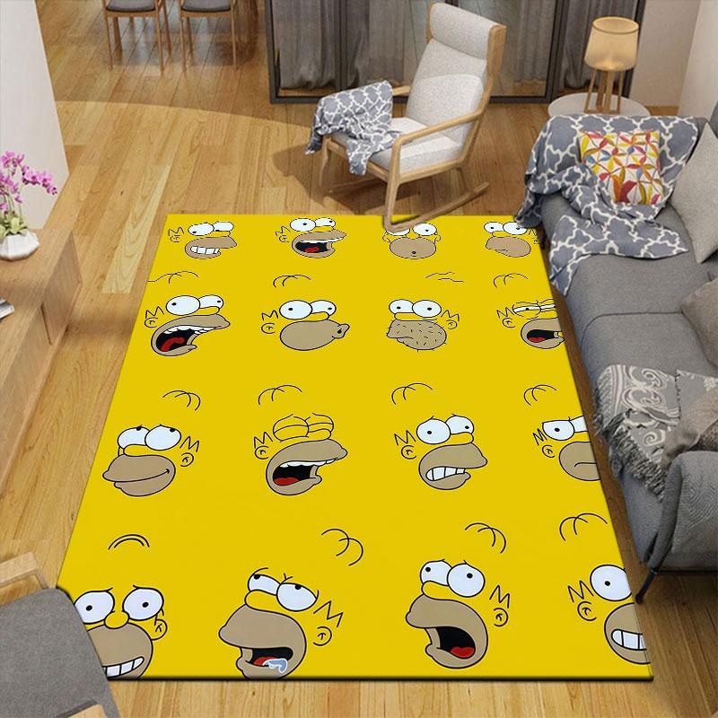 Homer Simpson Flannel Printed Carpet, Home Sofa Decoration for Living Room & Bedroom, Non‑Slip Play Flannel Floor Mat for Game Room