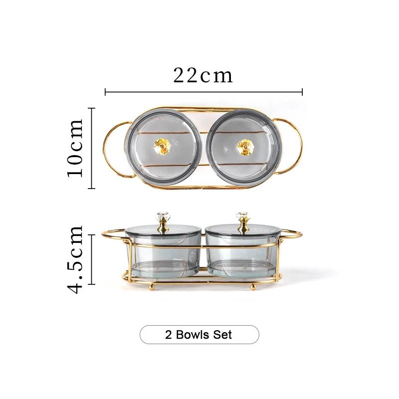 Nordic Luxury Glass Tableware Small Fruit Dessert Snack Serving Bowls with Dustproof Lid Household Party Food Serving Plates