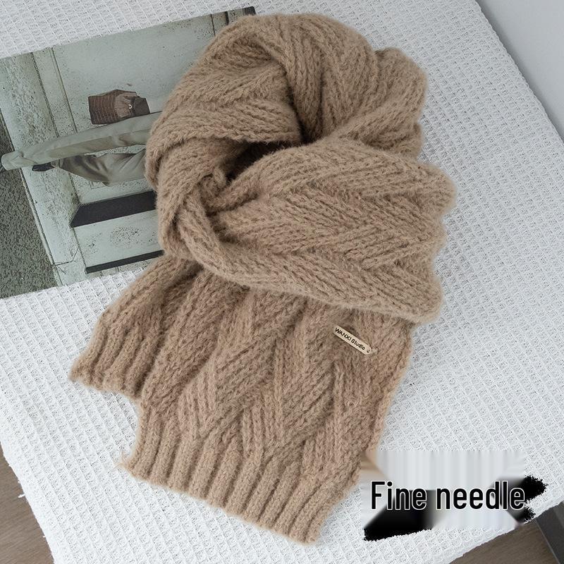 Korean-Style Cozy Knit Scarf- Solid, No Tassels, Autumn/Winter