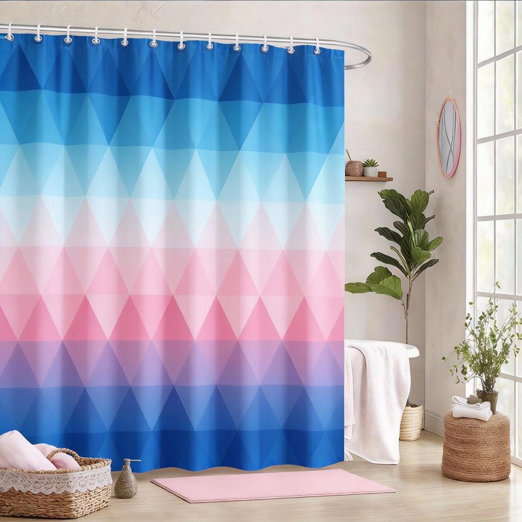 Mosaic Shower Curtain 180x180cm – Vibrant Stained Glass Blue, Modern Art Bathroom Decor Gift, 12 Hooks