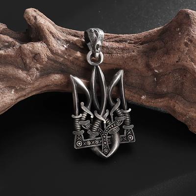 Colar Vintage Tridente de Poseidon com Pingente de Emblema da Ucrânia Acessório de Moda Tendência Masculina