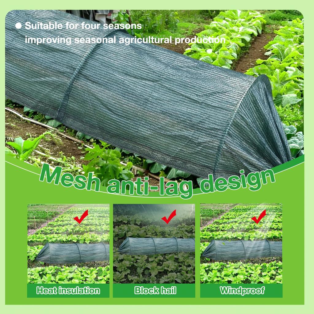 350x60cm Trädgårdstunnel Växthus Bärbar Växt Solskyddsnät med Metallram Trädgårdstillbehör för Utomhusväxter Grönsaker
