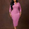 Large Size Women's Clothing New Fashion V-neck Solid Color Hip Pencil Skirt Sexy Slim Dress
