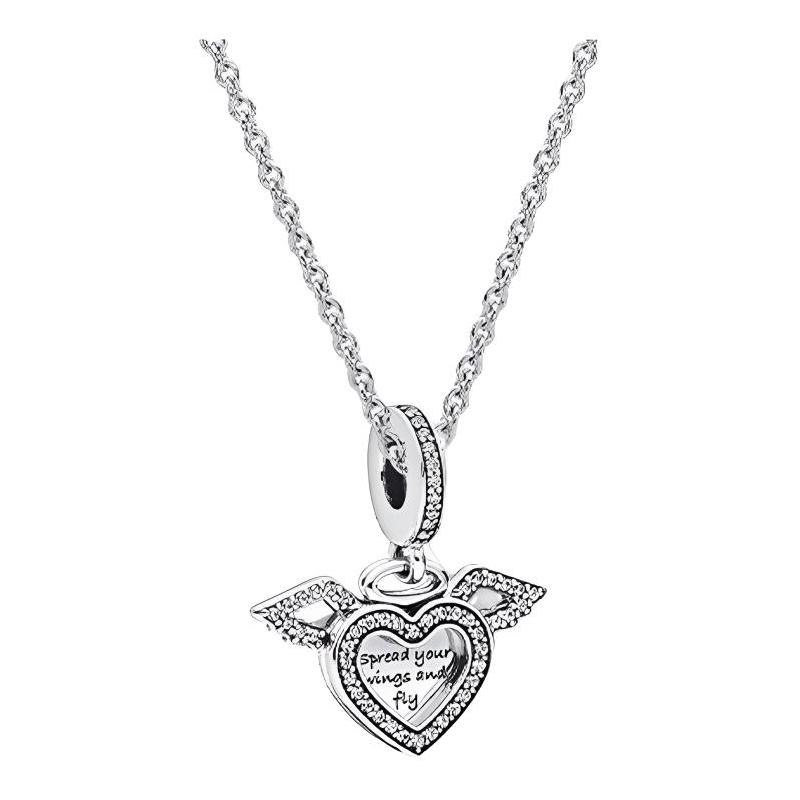 Pandora Heart Shaped Angel Wings Set 925 Silver Necklace Women s ZT2368 серебряный