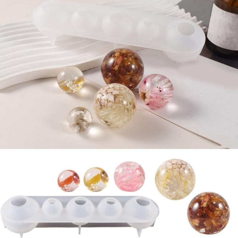 20 25 30 35 40mm 5-Cavity Sphere Molds for Resin Round Ball Resin Mold Silicone Orbs Mold for Jewellery Making