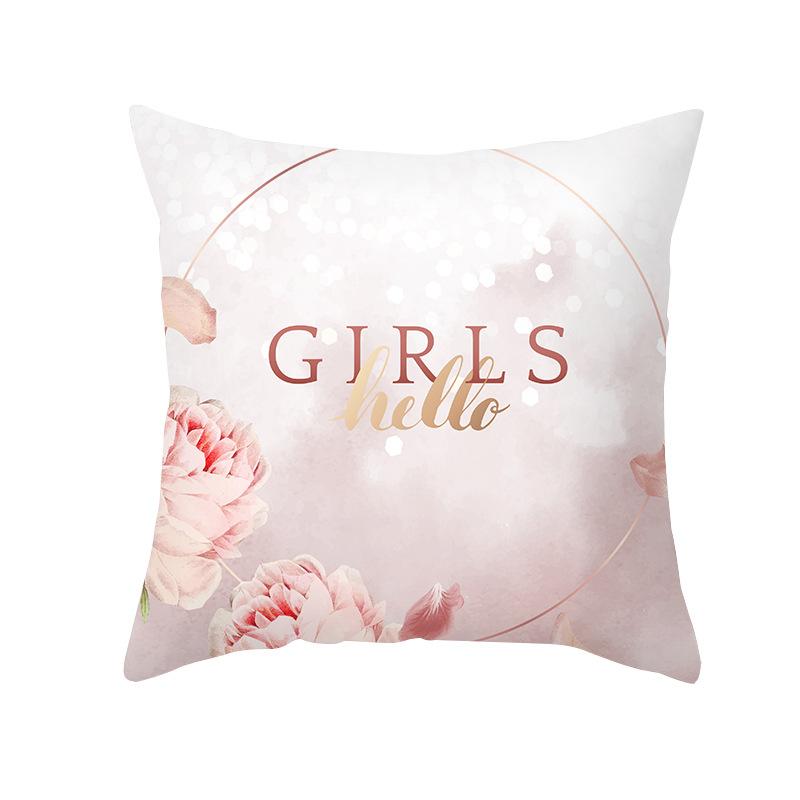 Pfirsichhaut Bedruckter Kissenbezug Rosa Ins Wind Blumen und Blätter Wohnzimmer Zuhause Kissenbezug Kissenbezug