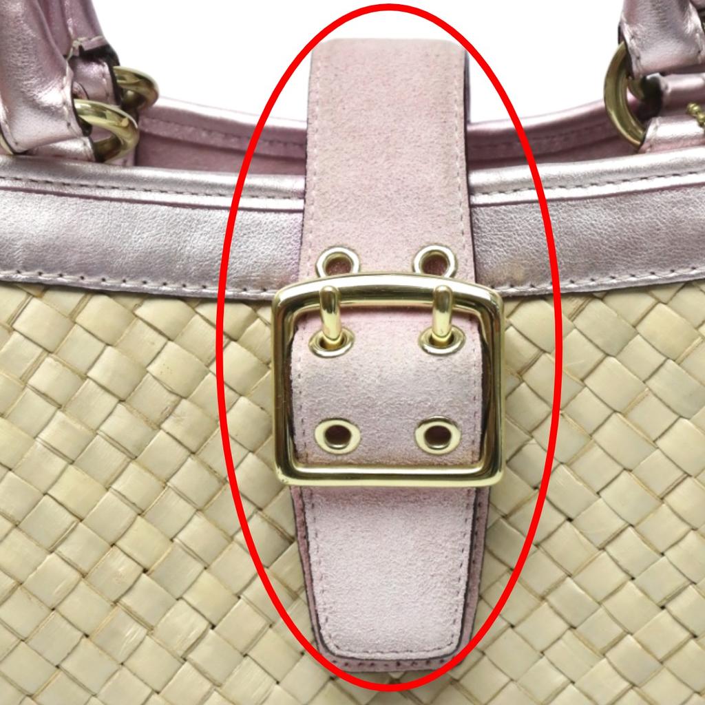 COACH basket straw Handbag leather Pink x Beige Women 4419 Used