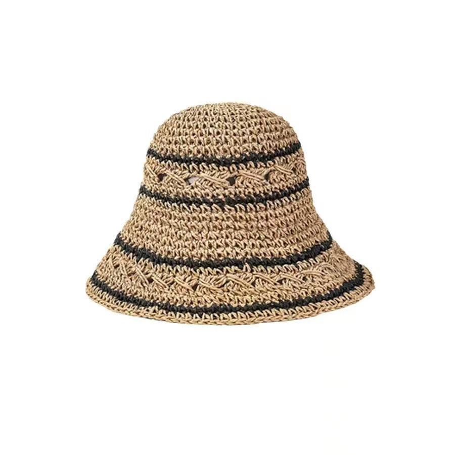 Sweet bow embroidered straw hat women's seaside vacation fisherman's hat children's summer hollow breathable straw visor