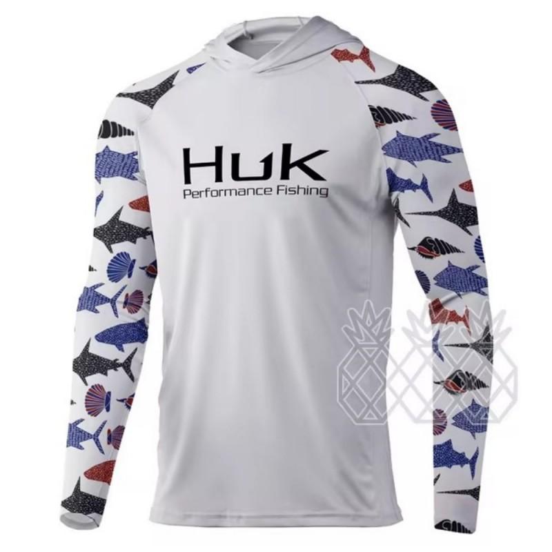 HUK Long-sleeved Fishing Clothes UPF+50 Sunscreen Breathable Outdoor Sports Men's Sweat-absorbing Hooded T-shirt