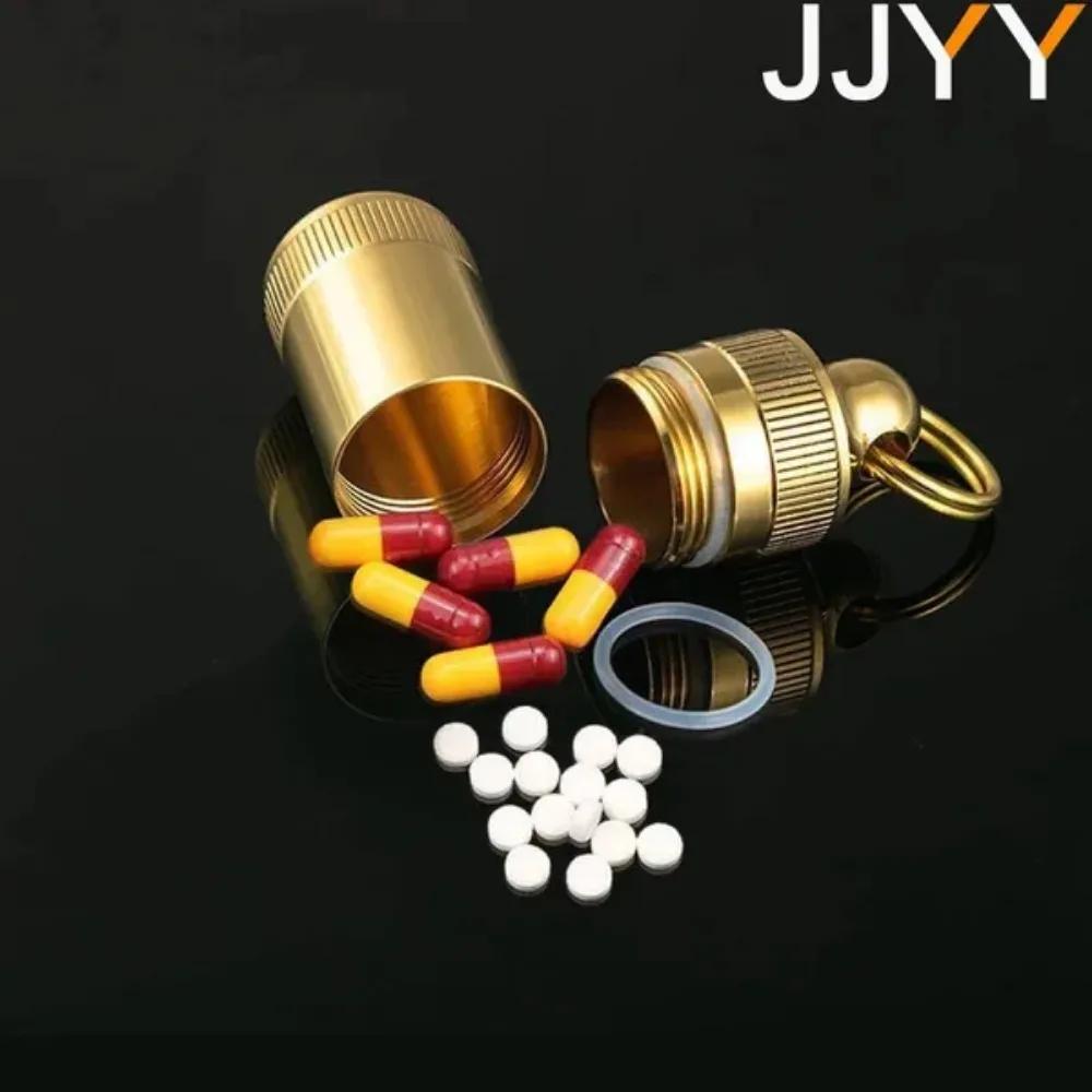 Portable Brass Snuff Bottle with Mini Spoon Pill Container for First Aid Storage Collection