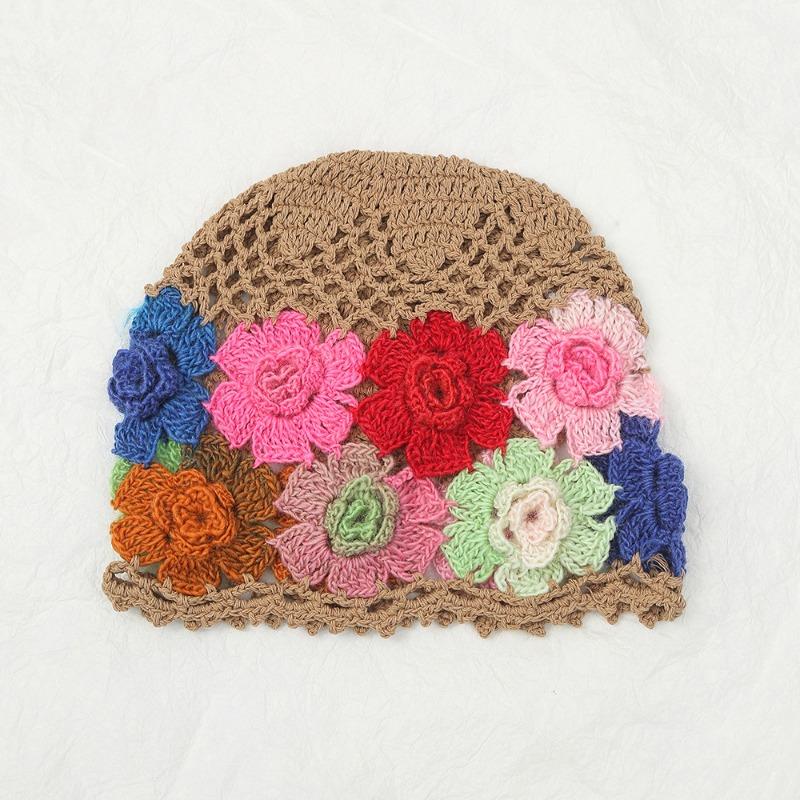 New colorful flower hand-crocheted pullover hat women's outdoor versatile temperament warm head hat