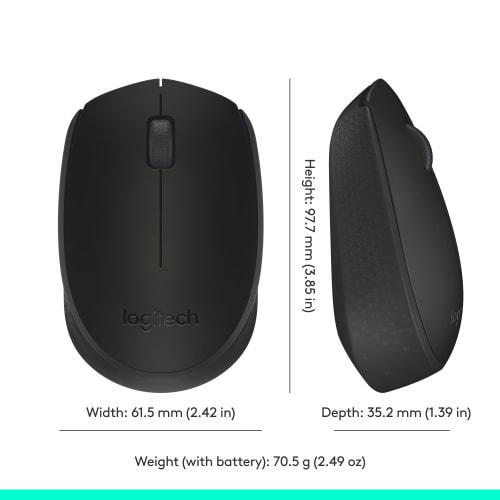 Logitech M170 2.4GHz Wireless 3 Button Optical Scroll Mouse with Nano USB Receiver (Black)