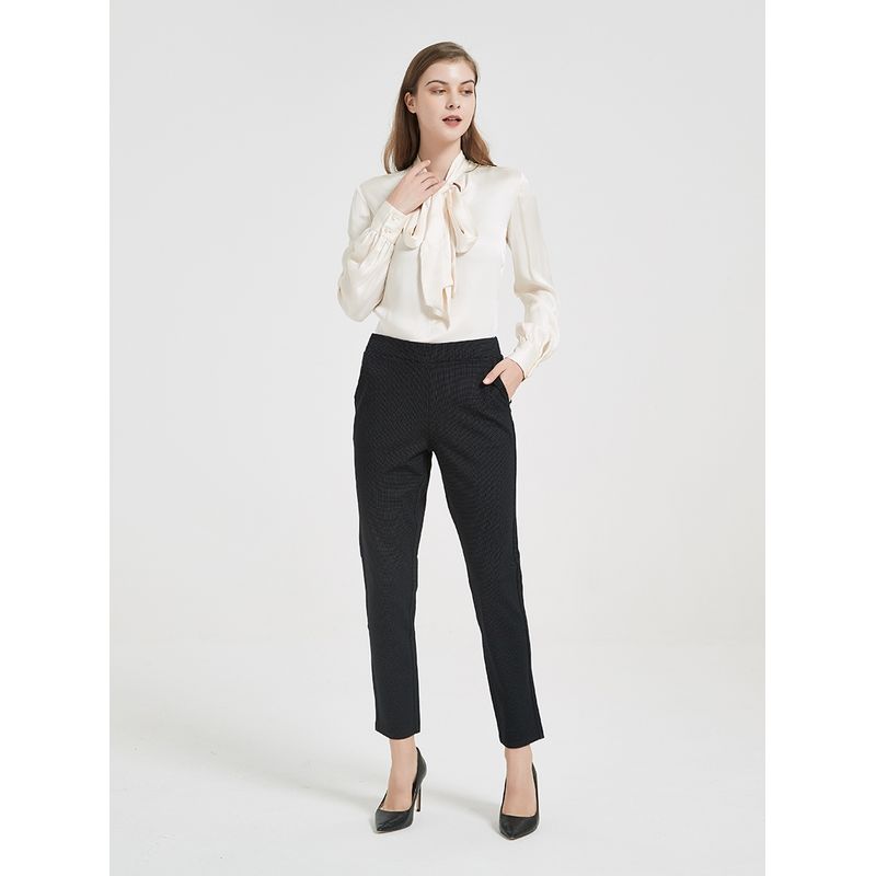

Four-Sided Stretch High Waist Suit Casual Pants Chubby Girl Pocket Straight-Leg Pants Fashion Spring & Fall Female Woven White Jade Point Tong Qin 778 Black double-sided woven white jade dots M