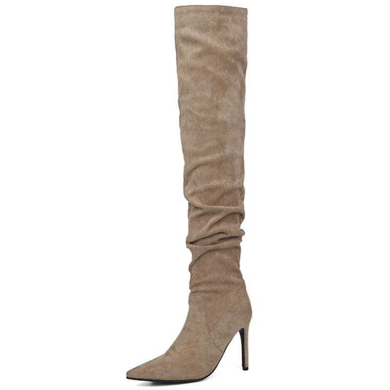 

Pleated Knee High Boots Women Winter Shoes New 2024 Sexy Point Women s Cowboys Long Boots Large Size Footwear Faxu Suede 39 хакі