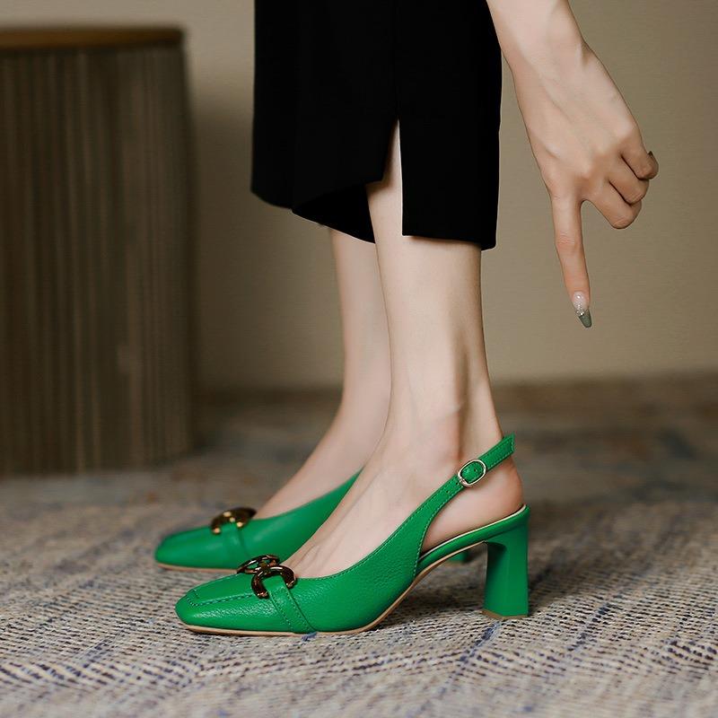 7-Rear Empty Bag Head Sandals for Women and Women's Summer New Square Head Thick Heel Horse Seat Buckle High Heels for Women