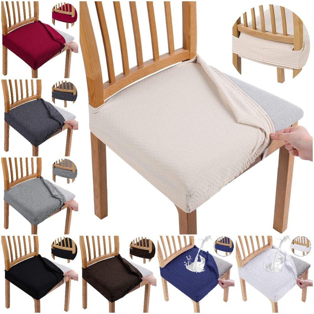Removable Chair Seat Cover Solid Color Chair Cushion Cover Elastic Seat Protectors Restaurant