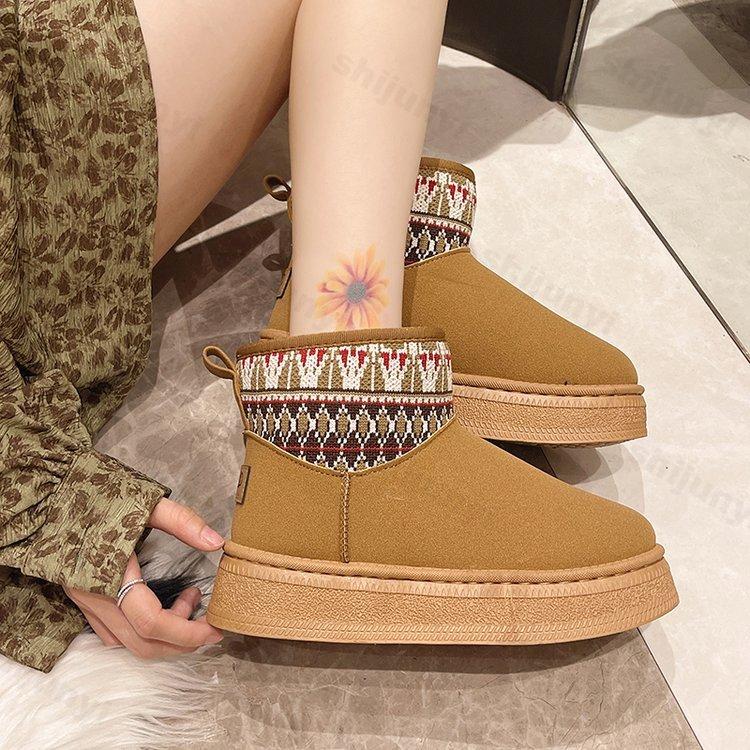 Fashion 2024 New Classic Thickened Fluff Women's Snow Boots Fashion Ethnic Style Warm Ankle Boots Women Winter Ladies Chunky Booties