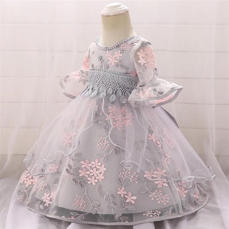 Vestito da bambina Vestito gonfio da bambina Piccola Prima Festa Principessa Gonna Girocollo Gonna floreale Stile principessa