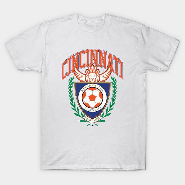 Men Black Print T-shirt Cincinnati Soccer Varsity Style No-Cut Transfer Paper Print Cotton Tshirt 2XL