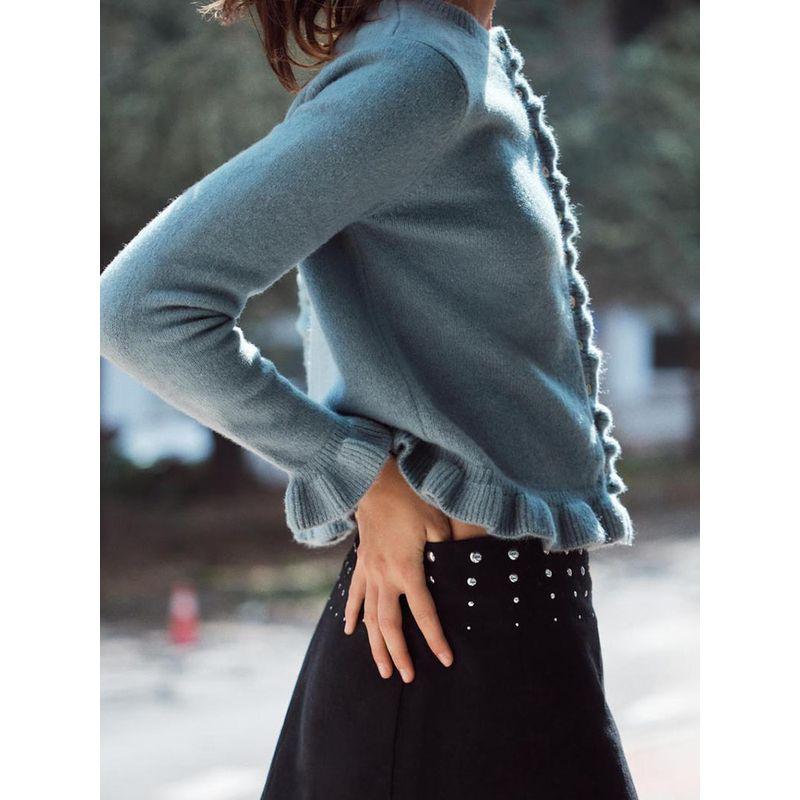 Za2025 Spring New Women's Clothing Single-Breasted Laminated Decoration Long Sleeves Crew Neck Casual Knitting Outwear 2756114