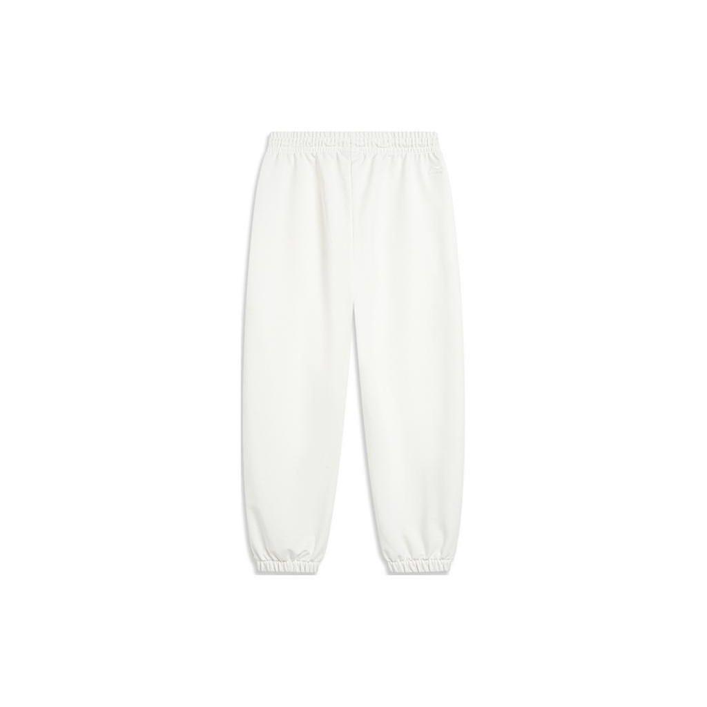 Li Ning Sports Lifestyle Series Solid Color Drawstring Knit Joggers Women Joggers Off-White AKLU320-1