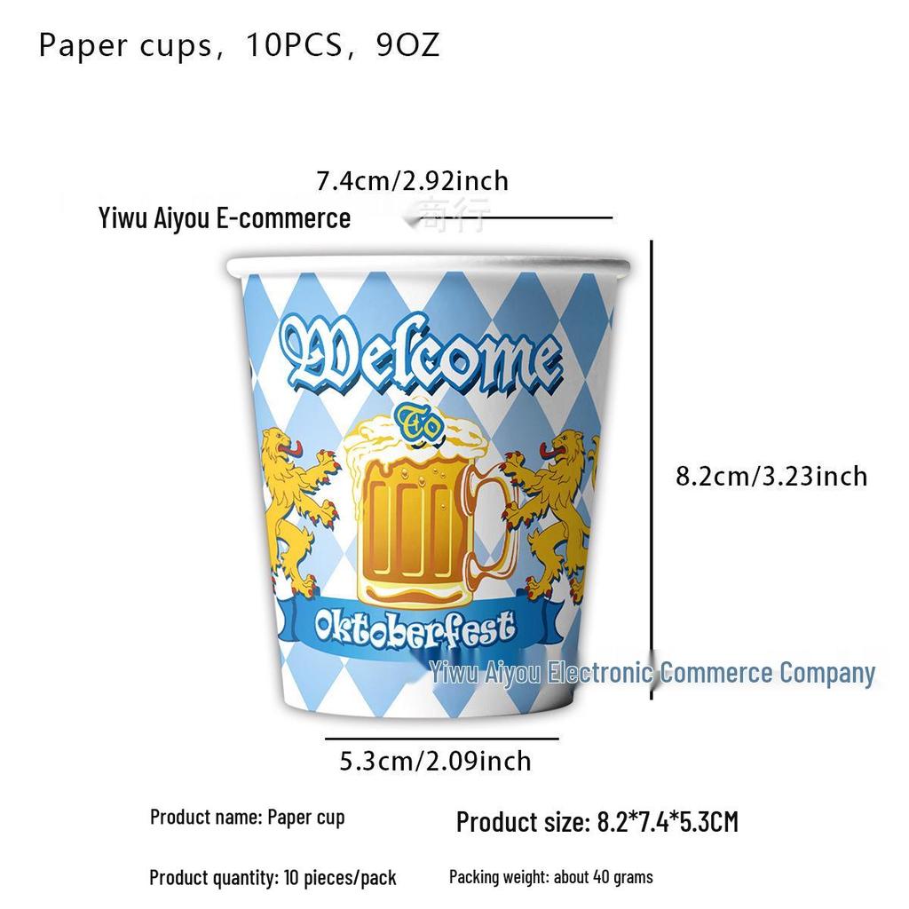 Oktoberfest Party Set: Themed Plates, Cups, Napkins, Tablecloth, and Flags.