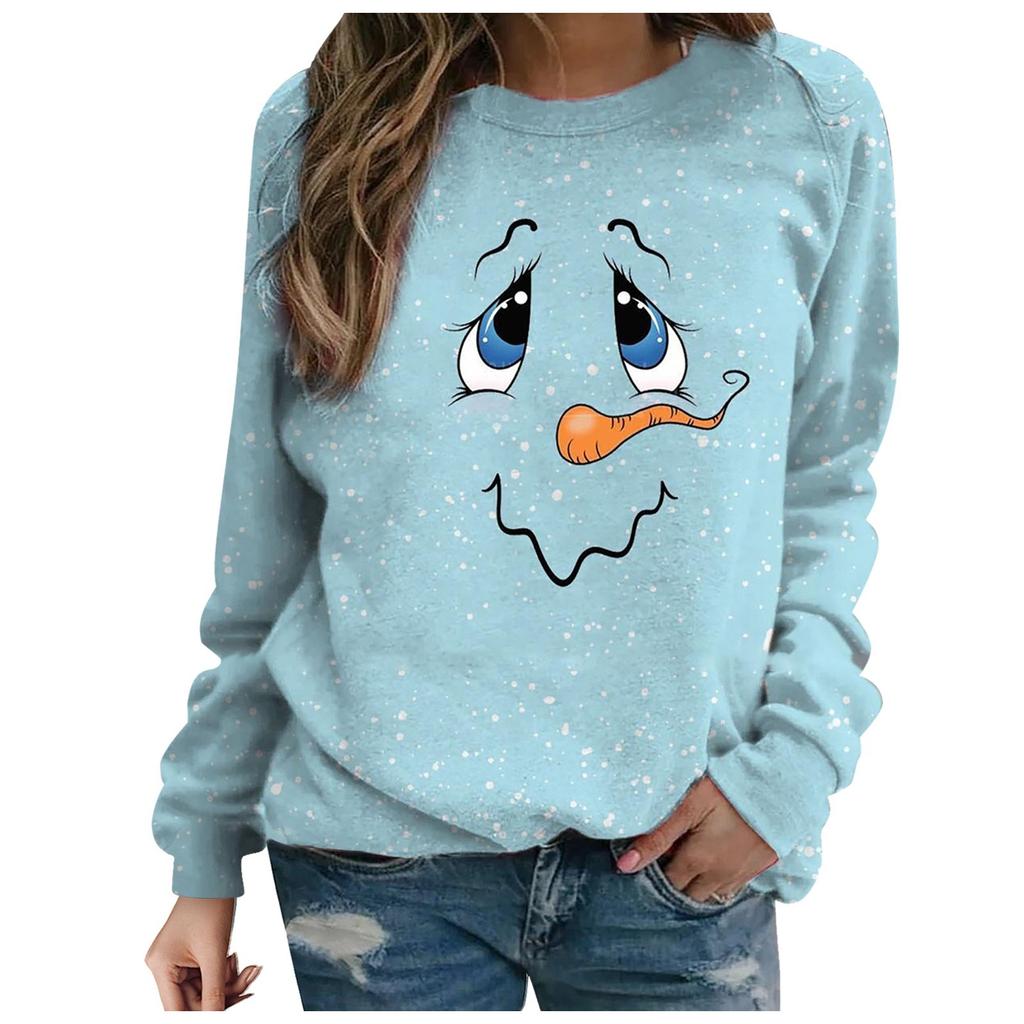 Christmas Style Sweatshirt Print Women Fashion Casual Long-Sleeved Printed Round Neck Sweatshirt Top Loose Comfortable Festival