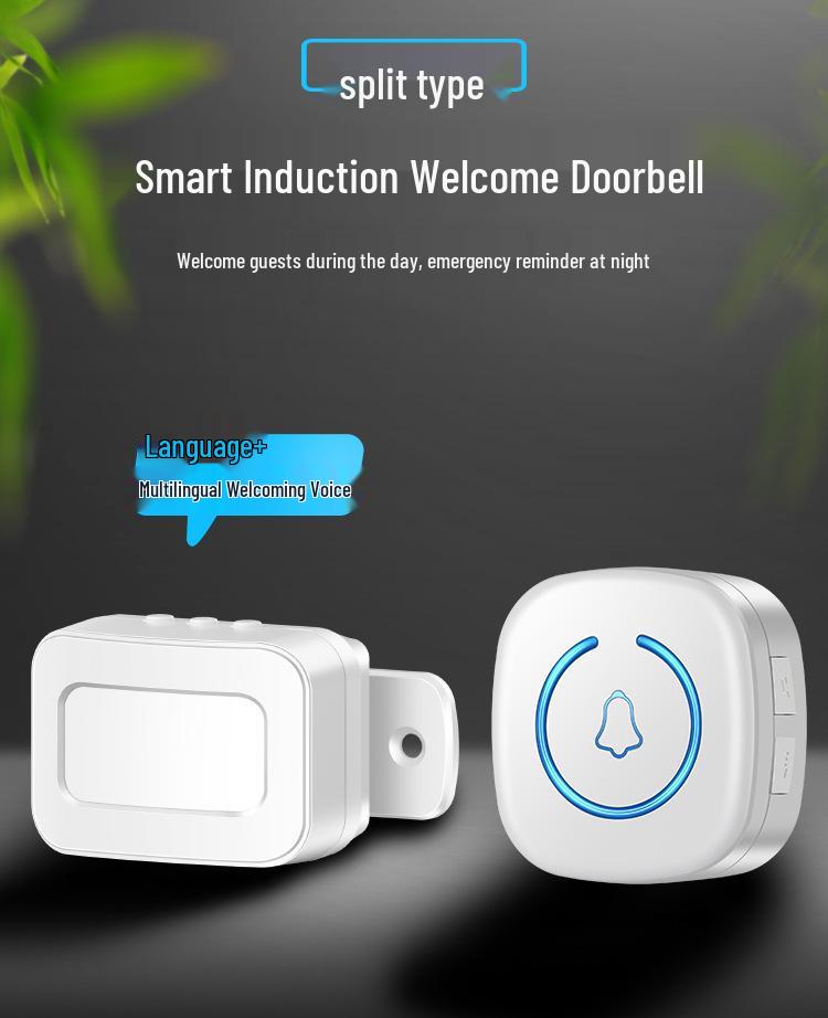 Split-Type Wireless Smart Doorbell with Motion Sensor and Dual Chimes