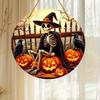 2D flat acrylic Halloween decoration - witch hat skull and pumpkin crow design, scary window decoration for home, bar, office