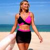Set Bikini da Donna 2 Pezzi/Set Asciugatura Rapida Blocco Colore Spalline Sottili Regolabili Reggiseno Bikini Taglio Sportivo Set Gonnellino con Rete Costumi da Bagno per la Spiaggia