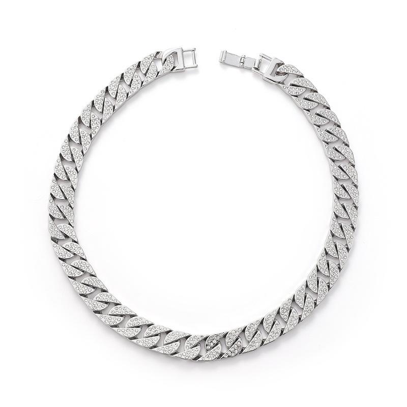Trendy Cuban Chain Full Of Diamonds, Thick Necklace, Bracelet Combination, Hip-Hop Street Hipster Personality Rap Accessories