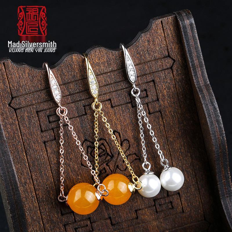 

925 Sterling Silver Pearl Ear Thread Earrings, DIY Korean Style Ear Hooks and Chains for Women Gold Ear Thread [2cm]