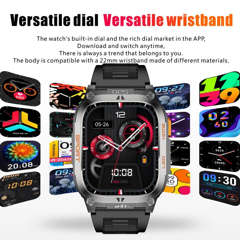SACOSDING GPS Tracker Smart Watch IP68 Waterproof 2.01-inch HD Display Compass 630mAh Battery Heart Rate BT Call Outdoor Sport Smart Watch
