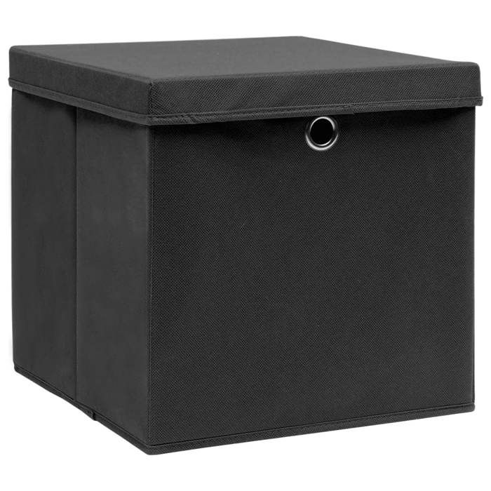 VidaXL Boîtes de rangement avec couvercle 10 pcs Noir 32x32x32cm Tissu