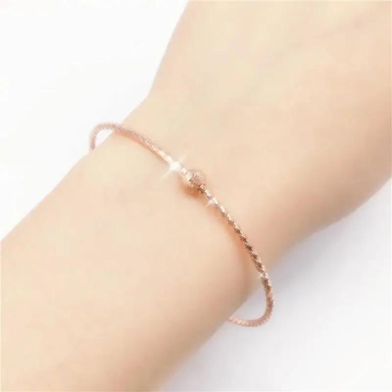 Creative Matte Texture Round Bead Bangles for Women with Stylish Copper Plated Rose Gold Opening Bracelets Zircon Gift