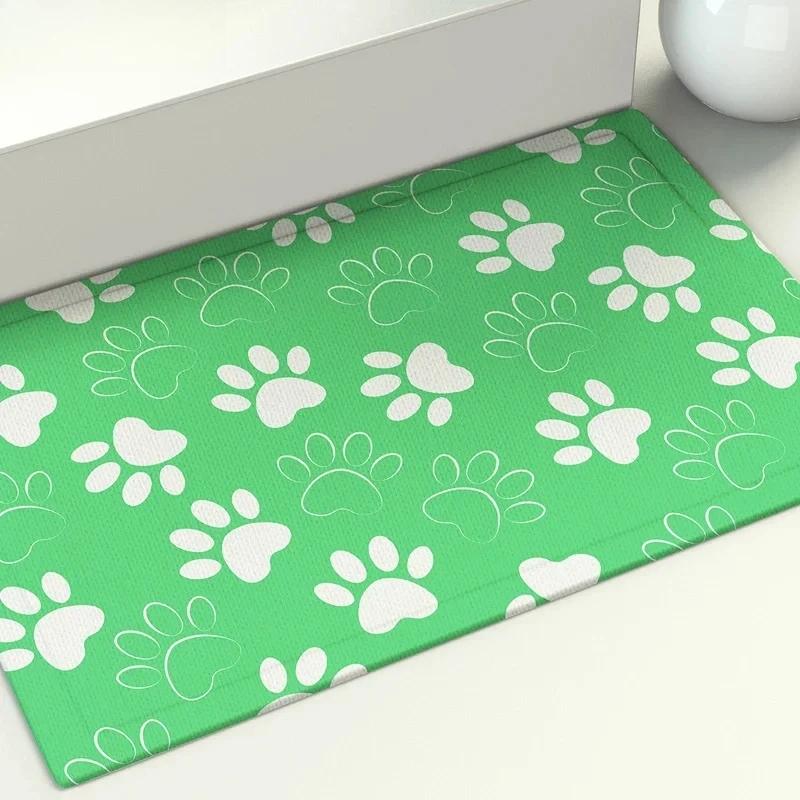 Dog Paw Footprint Black and White Color Printed Floor Mat Bathroom Non-slip Absorbent Porch Door Home Decoration
