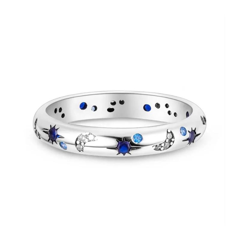 Neuer Himmlischblauer Funkelnder Mond Sonne Stern Kristallring für Damen Mode Elegant Stapelbarer Fingerring Party Schmuck Geschenke 9