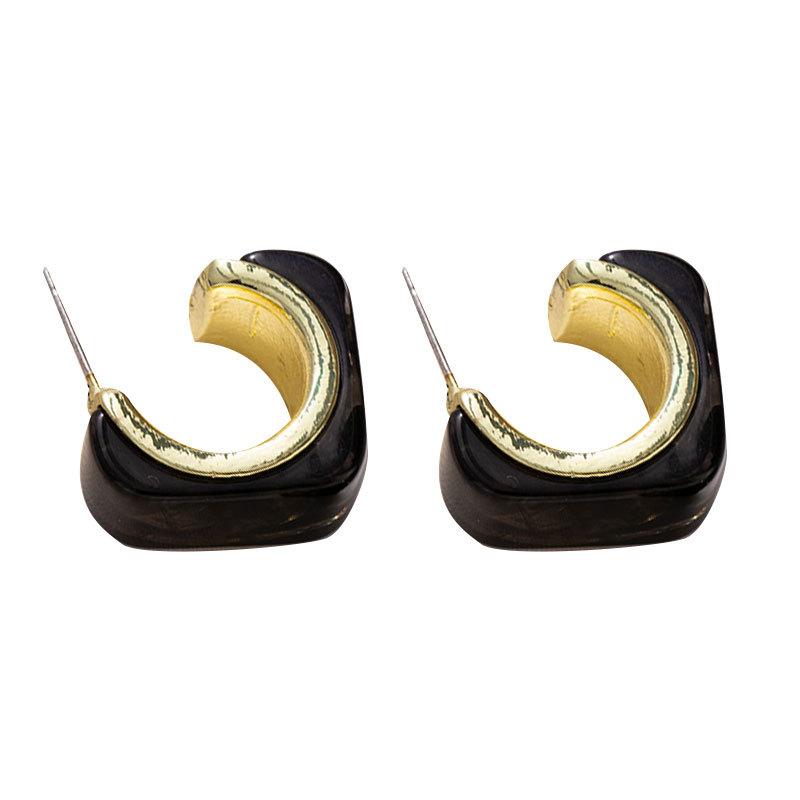 Silver Needle Retro Smudge C-Shaped Stud Earrings Simple And Versatile Maillard Earrings Women'S Light Luxury High-End Niche Ear Jewelry