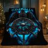 Viking Raven Valhalla Print Throw Blanket - Nordic Rune Mythical Motif Soft Lightweight Accent for Sofa Bed Travel Gift