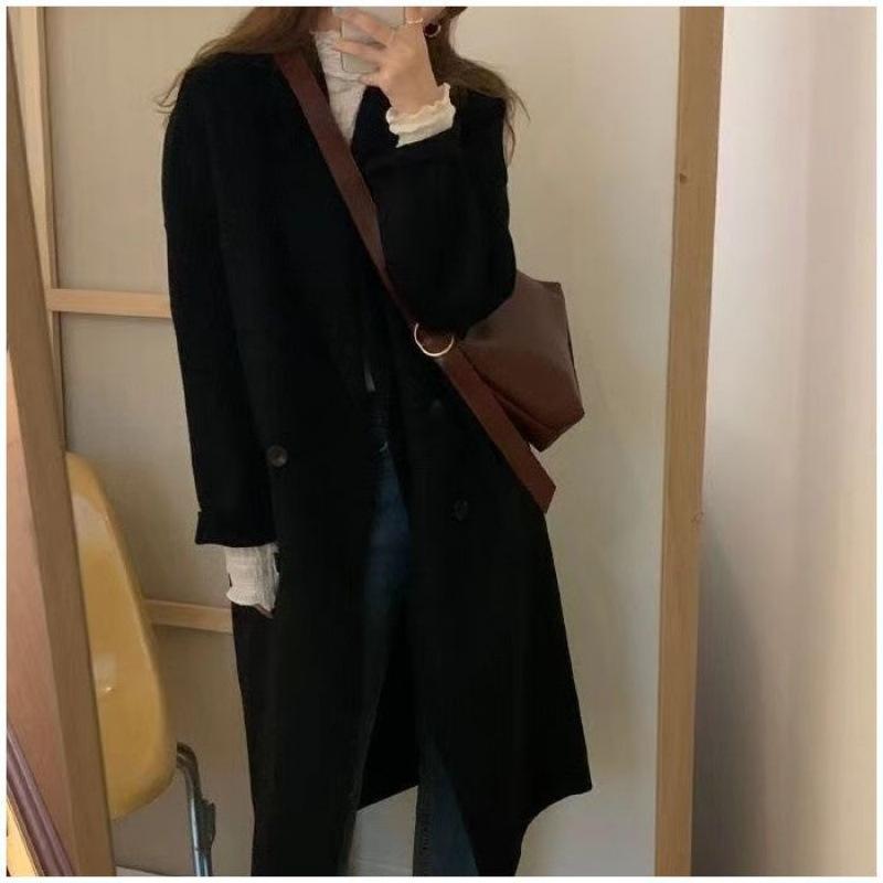 

Среднее и Длинное Весенне-Осеннее Новое Темпераментное Свободное Корейское Шерстяное Пальто XL чёрный